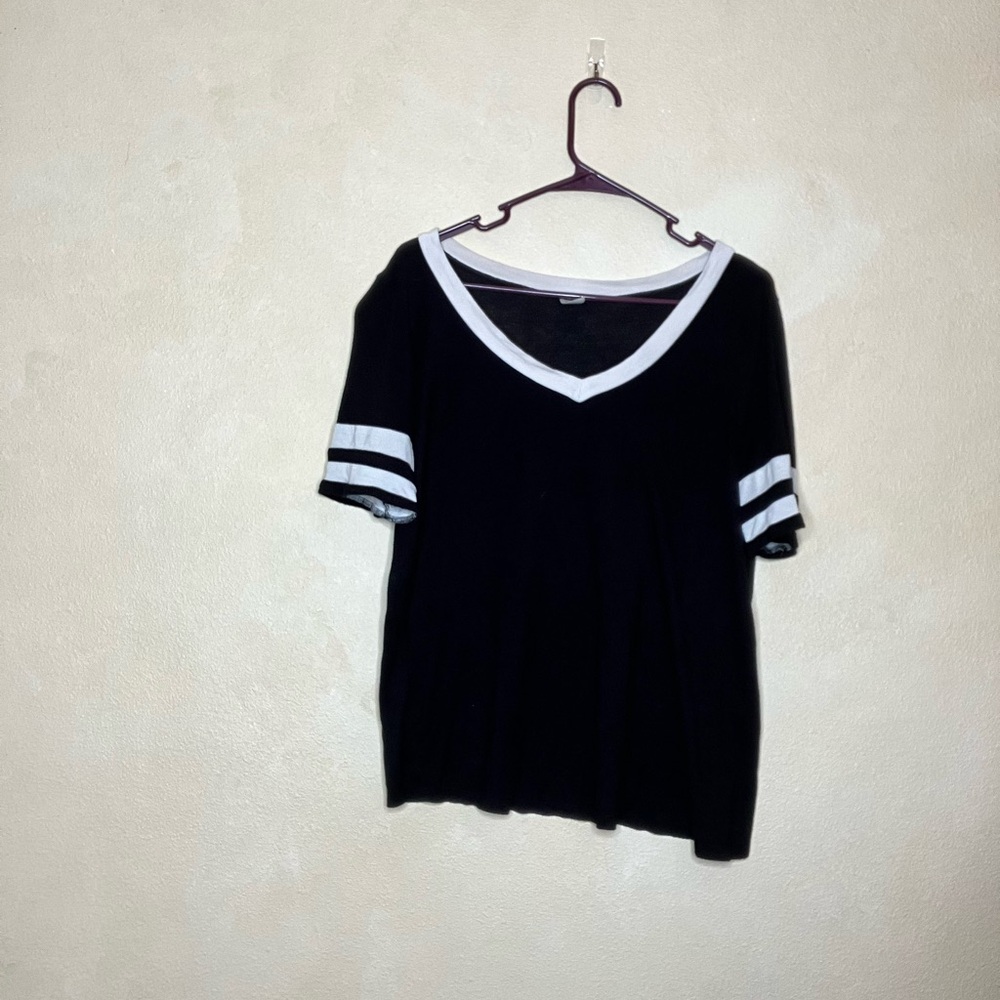 Black and White V-Neck Women's Top